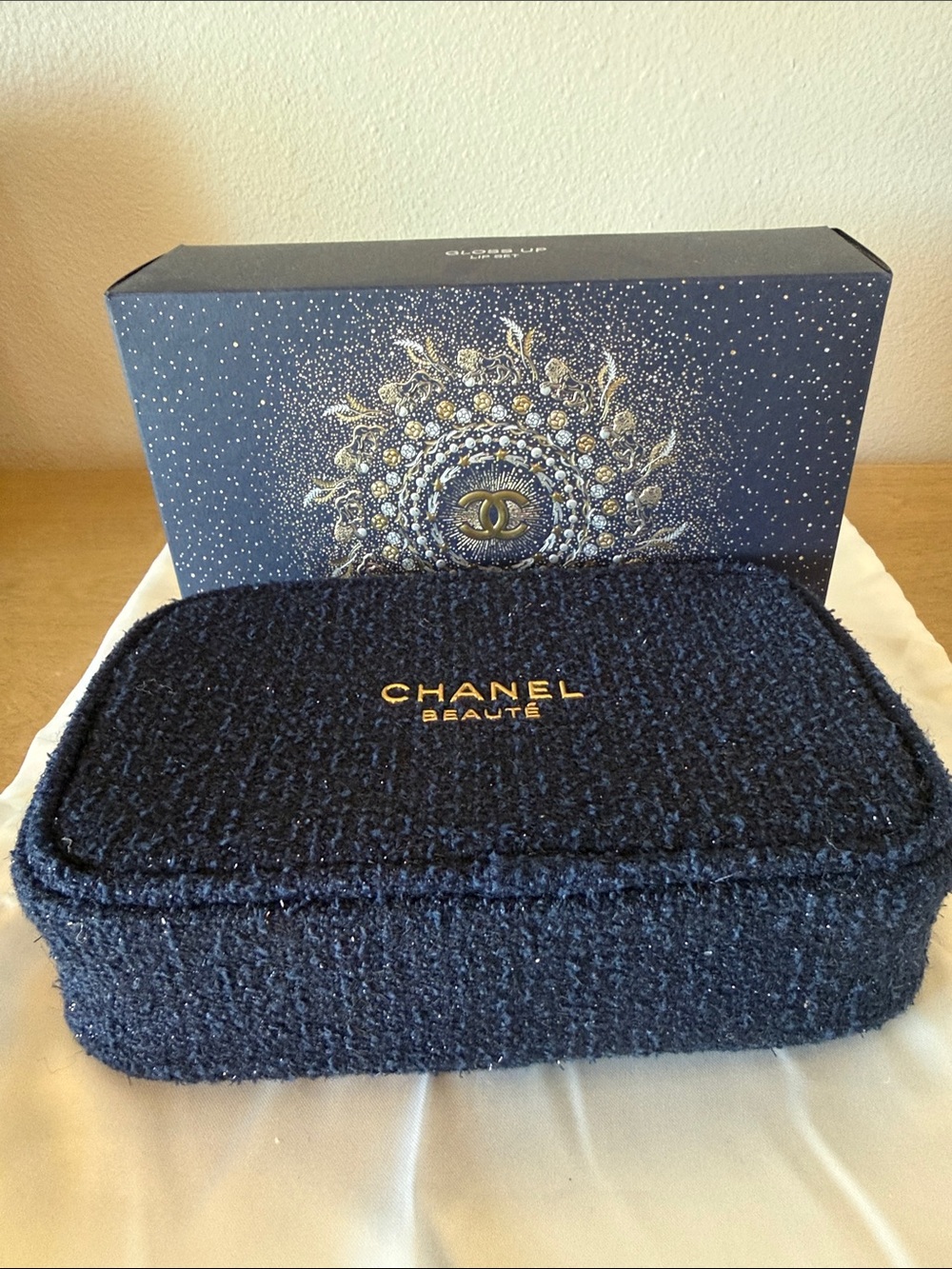 Chanel Beauté Black Tweed Cosmetic Pouch - Holiday Edition with Box